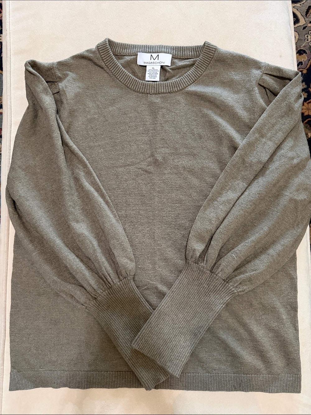 Magaschoni Olive Long Sleeve Crewneck Sweater